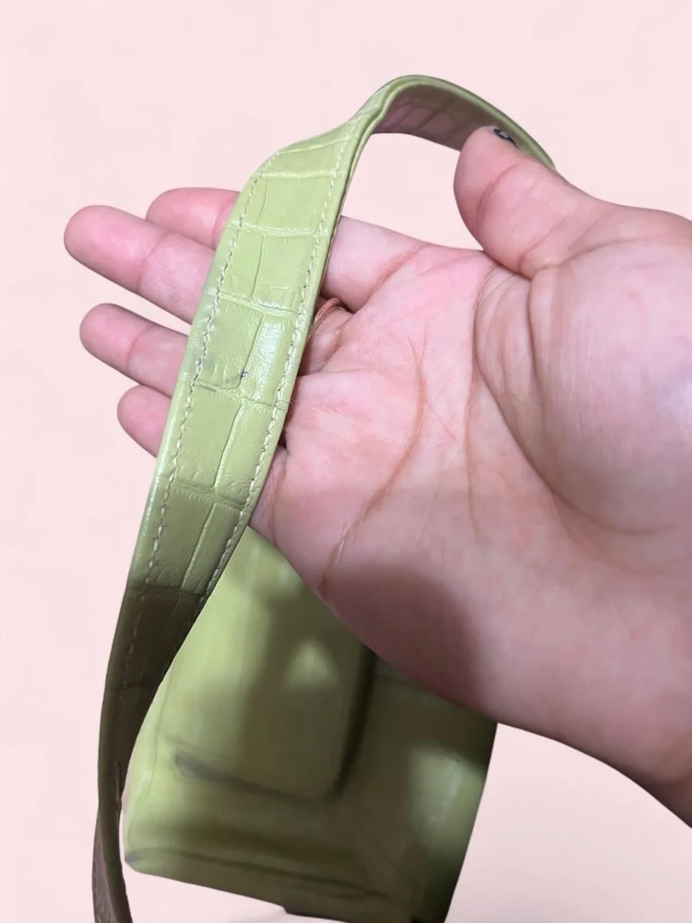 Lime Green Croc-Embossed Shoulder Bag